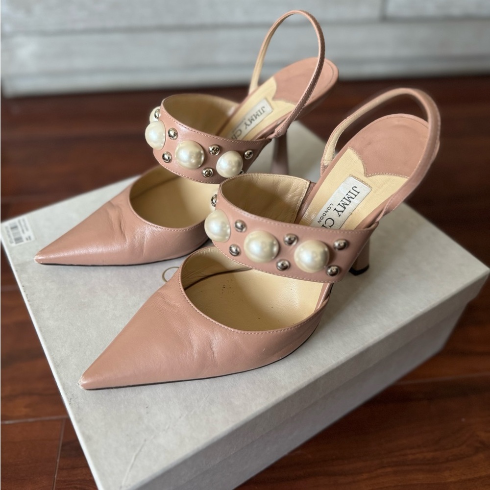 Jimmy Choo Blush Pearl Studded Sling back Heels - Picture 5 of 16
